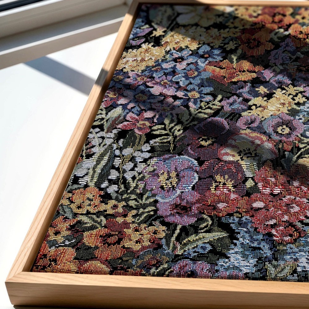 Garden Reverie Floral Tapestry Art | Handmade Wood Floater Frame 14x18 - Picture 2 of 10